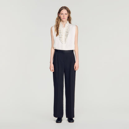 Azafrona Mixed-Material Satin Trousers Black