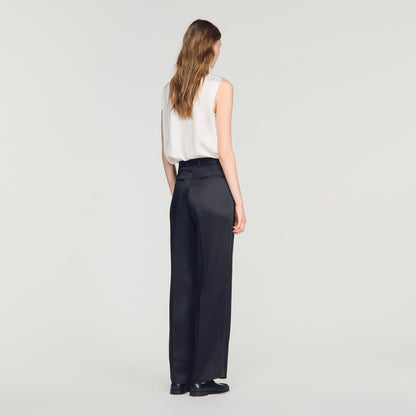Azafrona Mixed-Material Satin Trousers Black