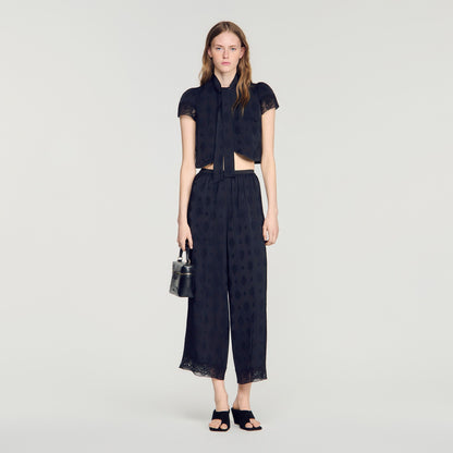 Hailey Fluid Paisley Jacquard Trousers Black