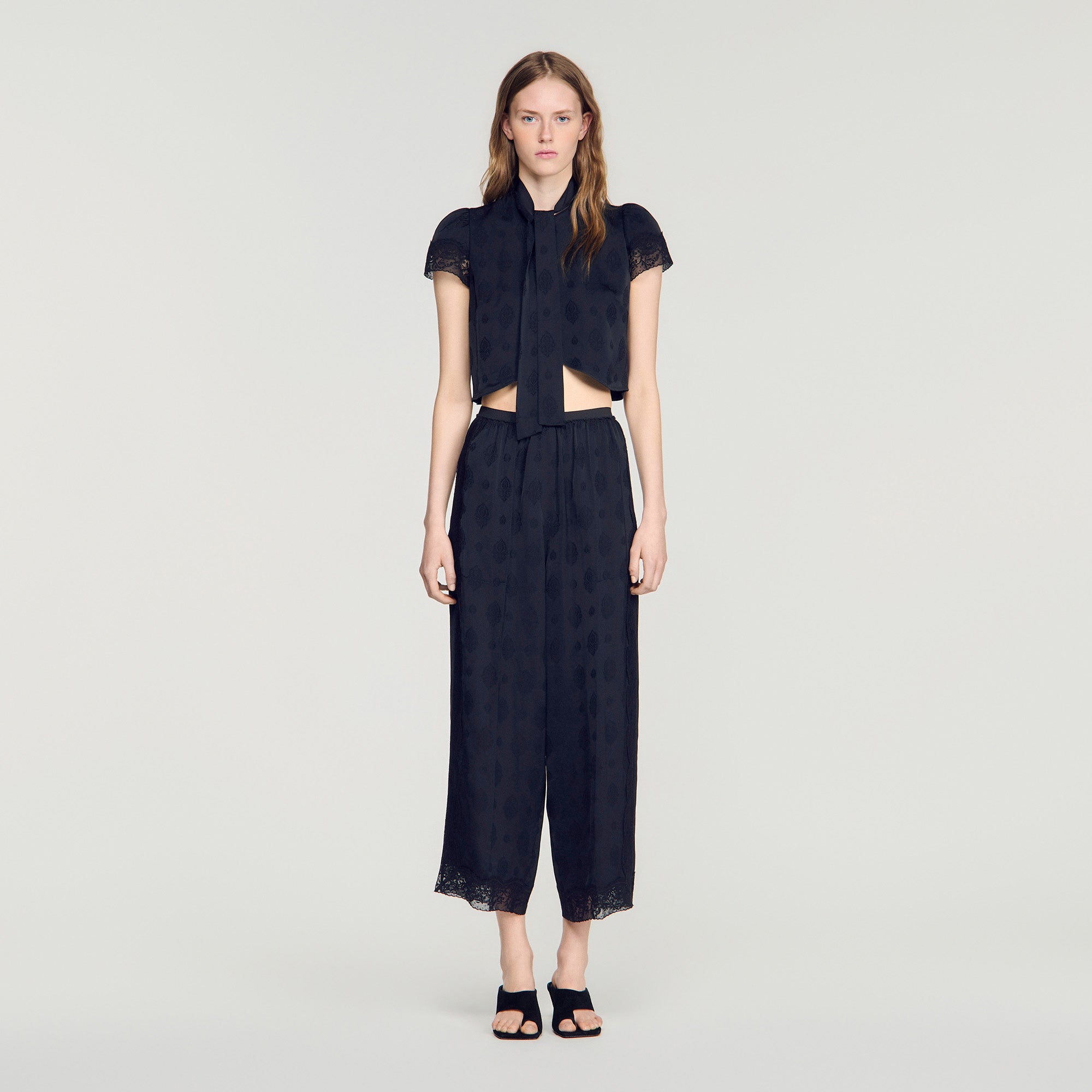 Hailey Fluid Paisley Jacquard Trousers Black