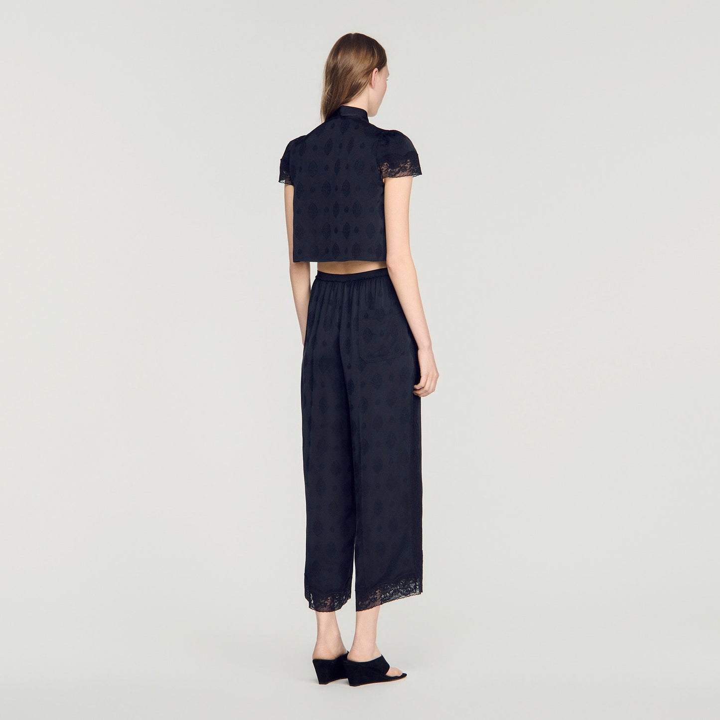 Hailey Fluid Paisley Jacquard Trousers Black