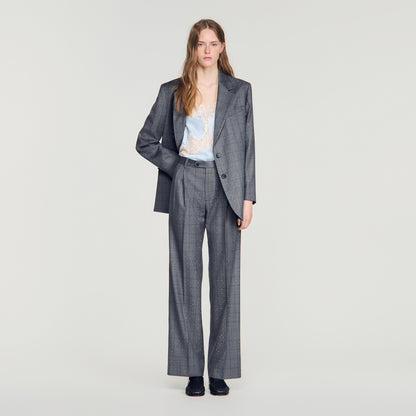 Mireillo Rhinestone Check Wool Trousers Dark Grey