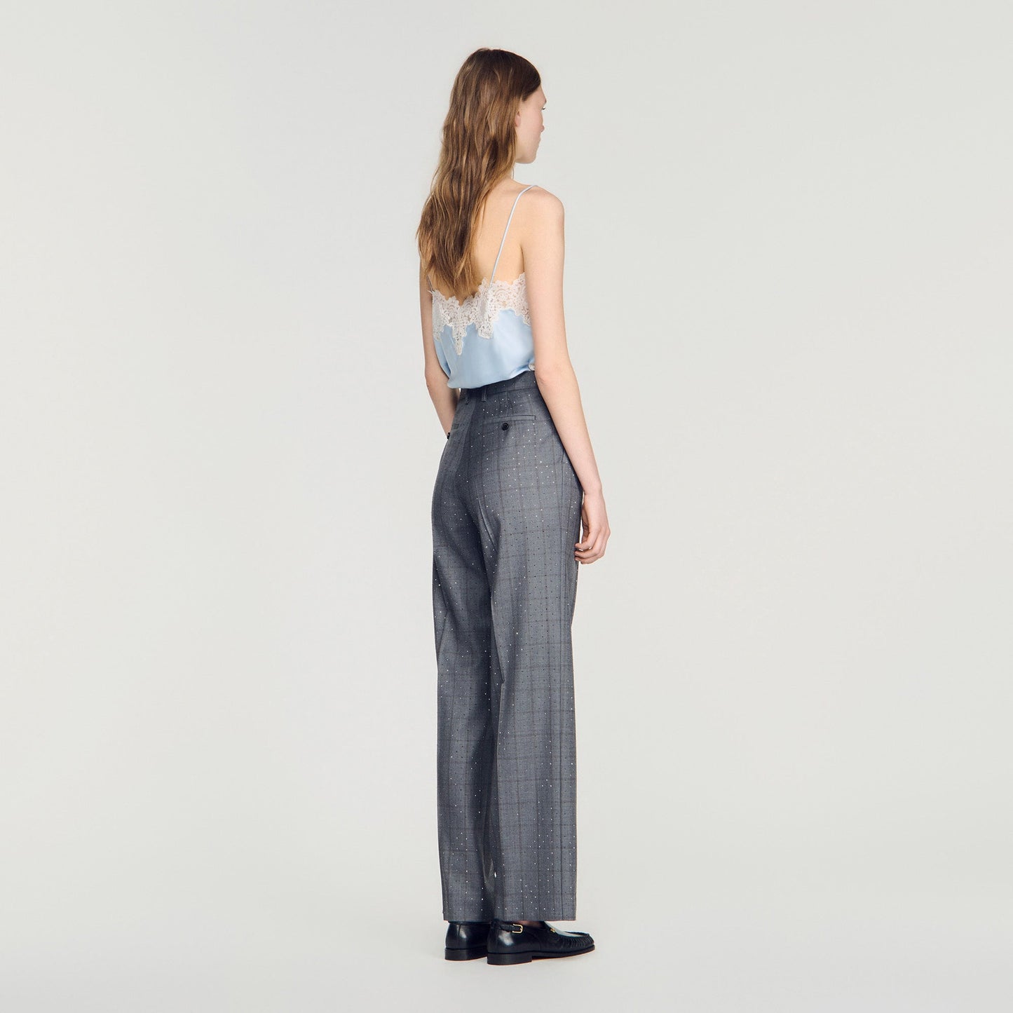 Mireillo Rhinestone Check Wool Trousers Dark Grey