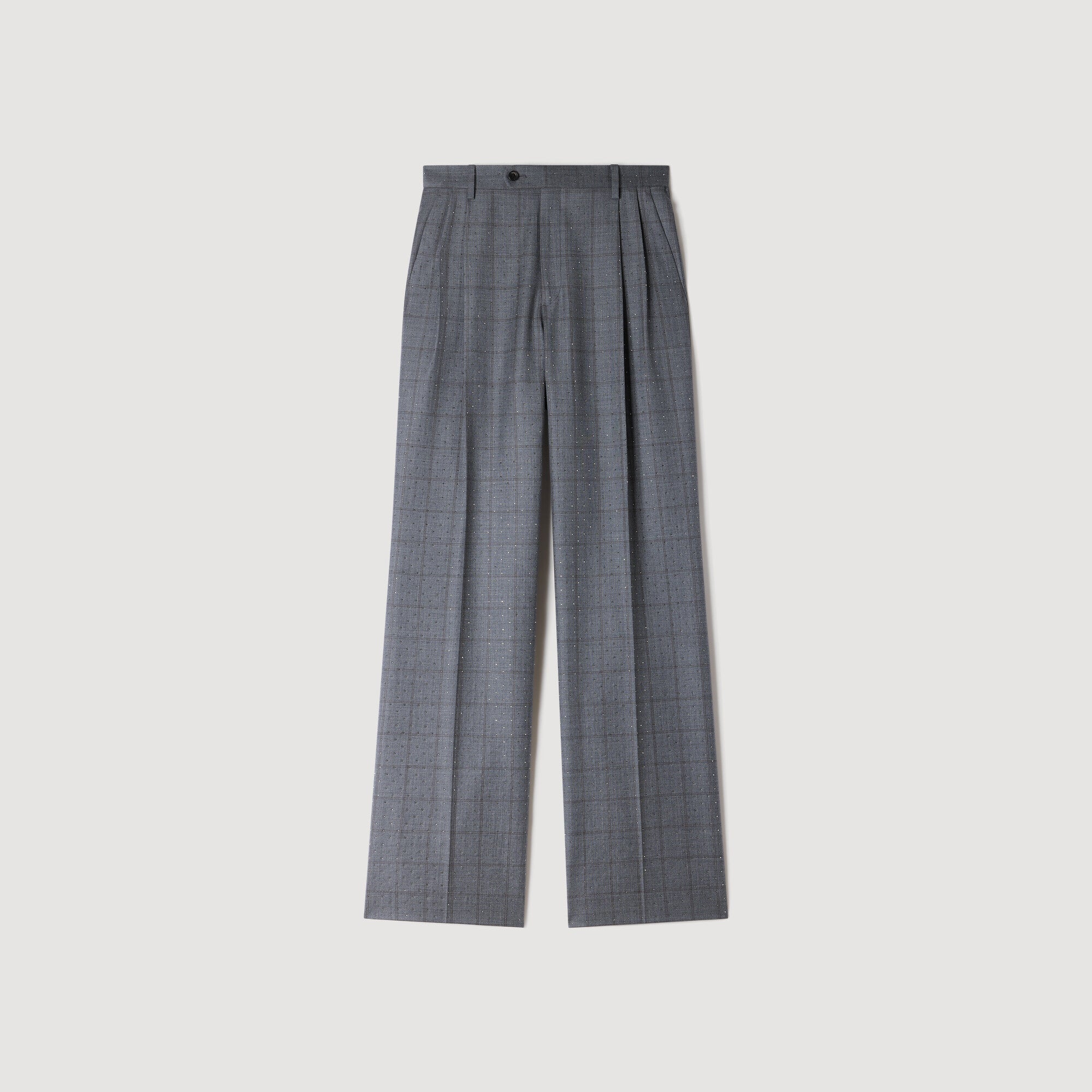 Mireillo Rhinestone Check Wool Trousers Dark Grey