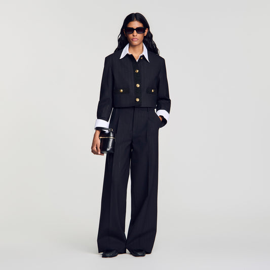 Terroliva Striped Wide-Leg Trousers Black