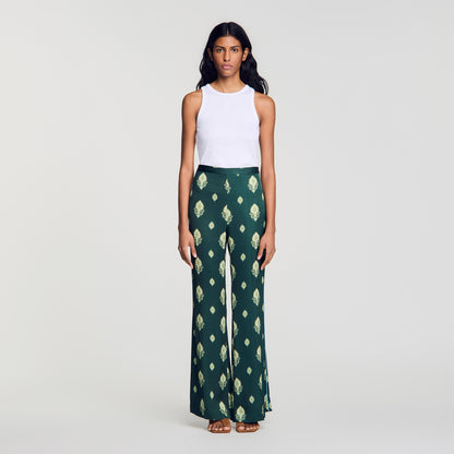 Curcuma Paisley-Print Floaty Trousers Green