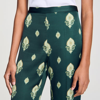 Curcuma Paisley-Print Floaty Trousers Green