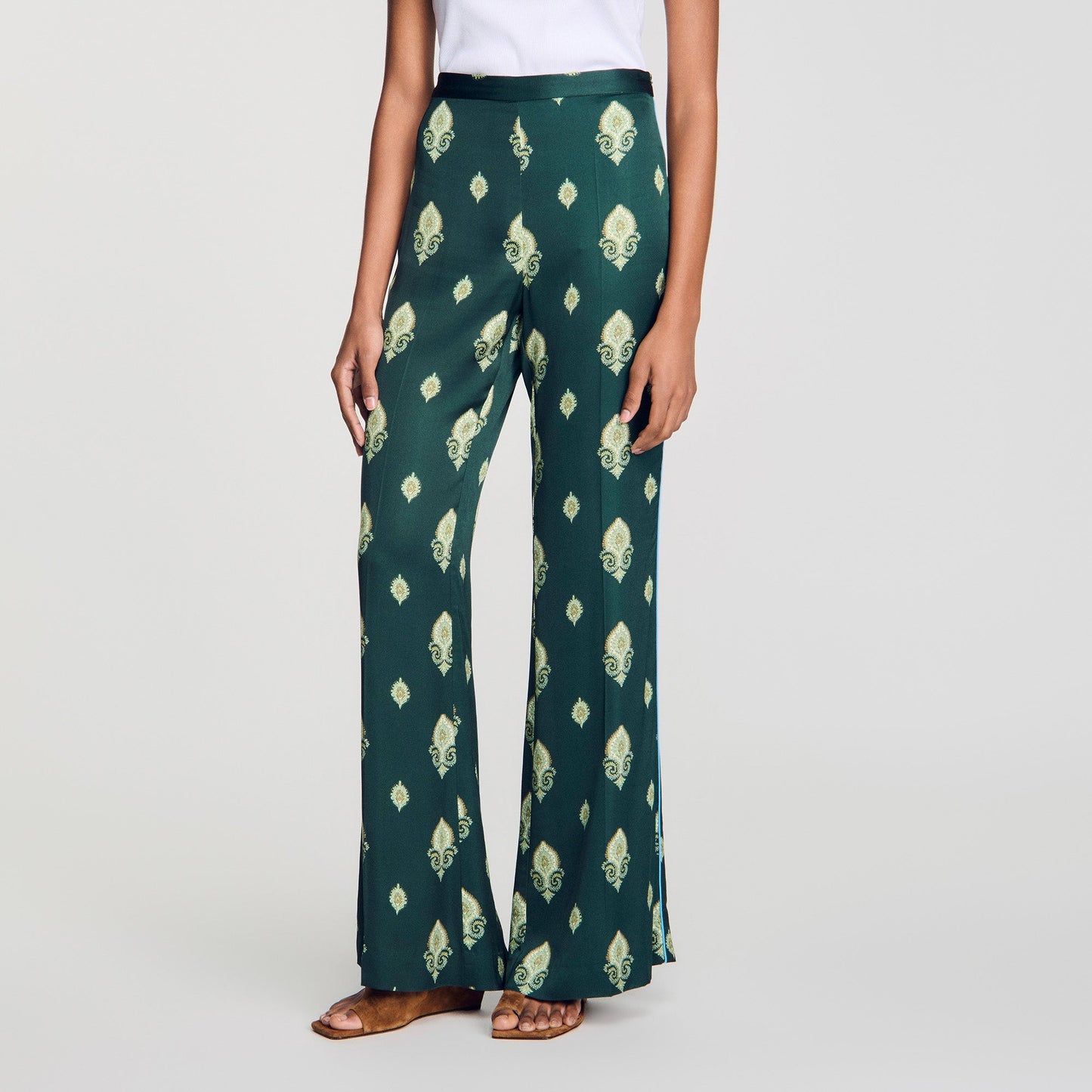 Curcuma Paisley-Print Floaty Trousers Green