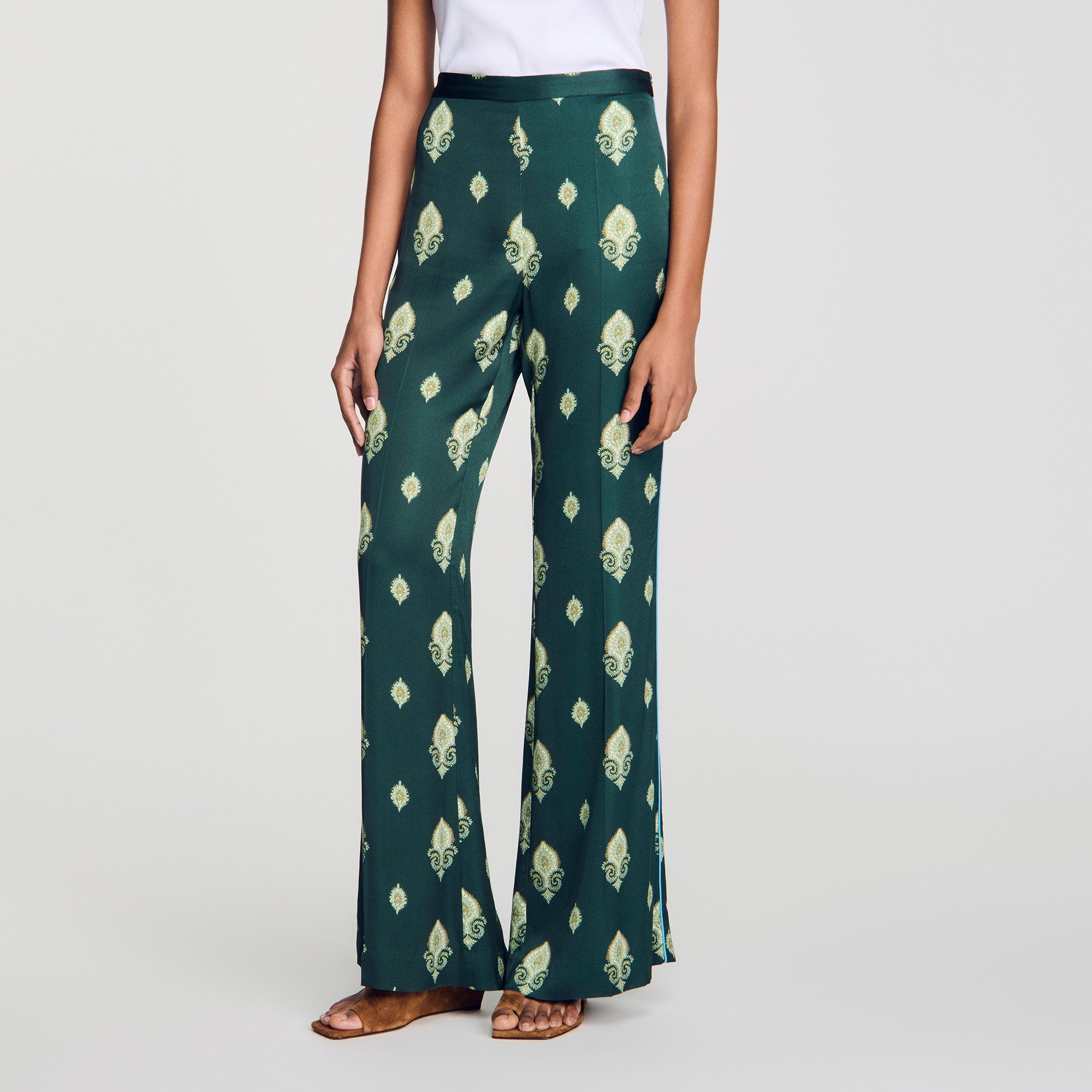 Curcuma Paisley-Print Floaty Trousers Green