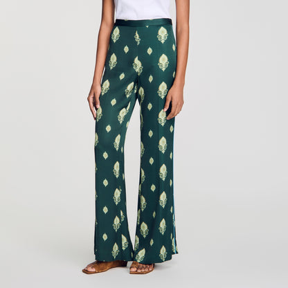 Curcuma Paisley-Print Floaty Trousers Green