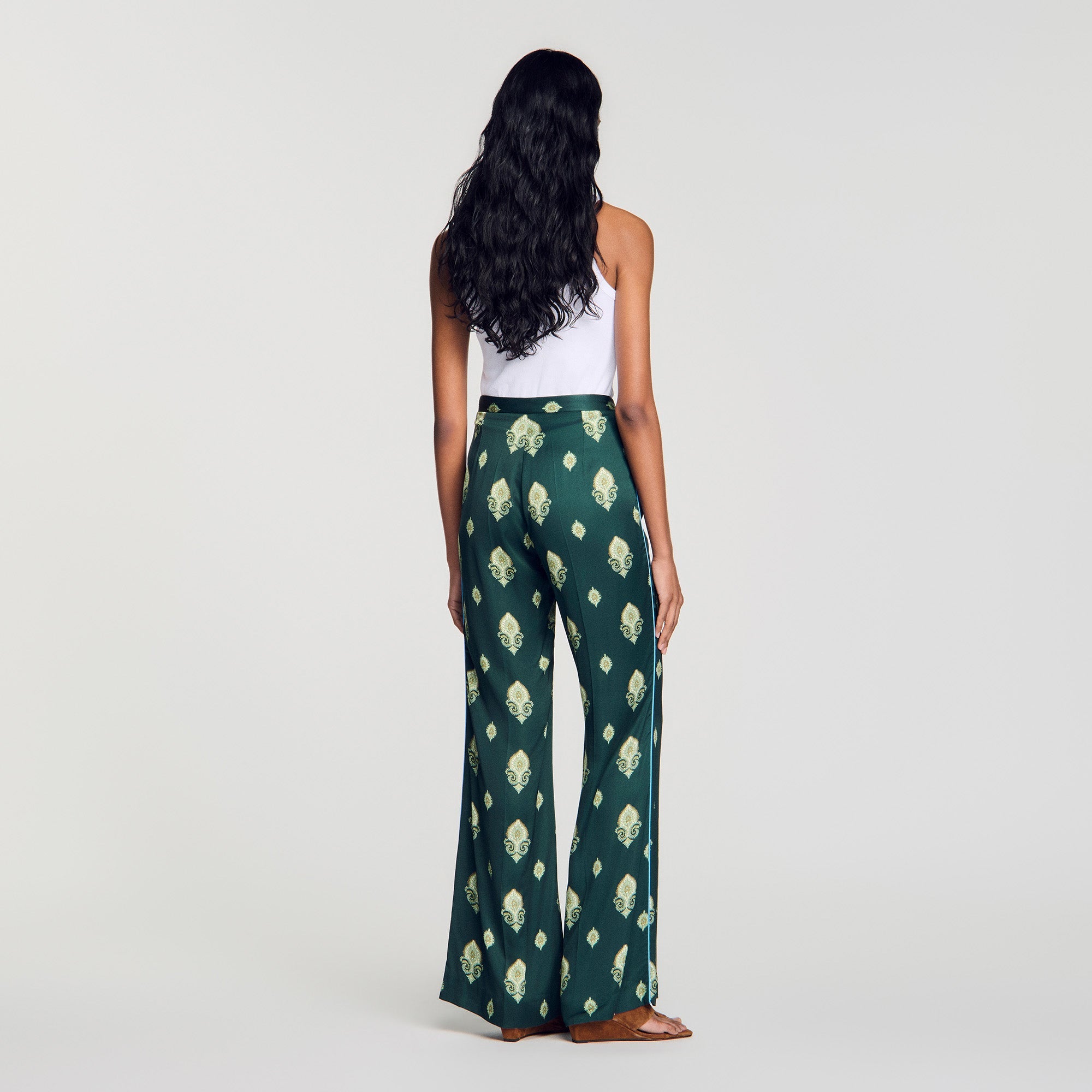 Curcuma Paisley-Print Floaty Trousers Green