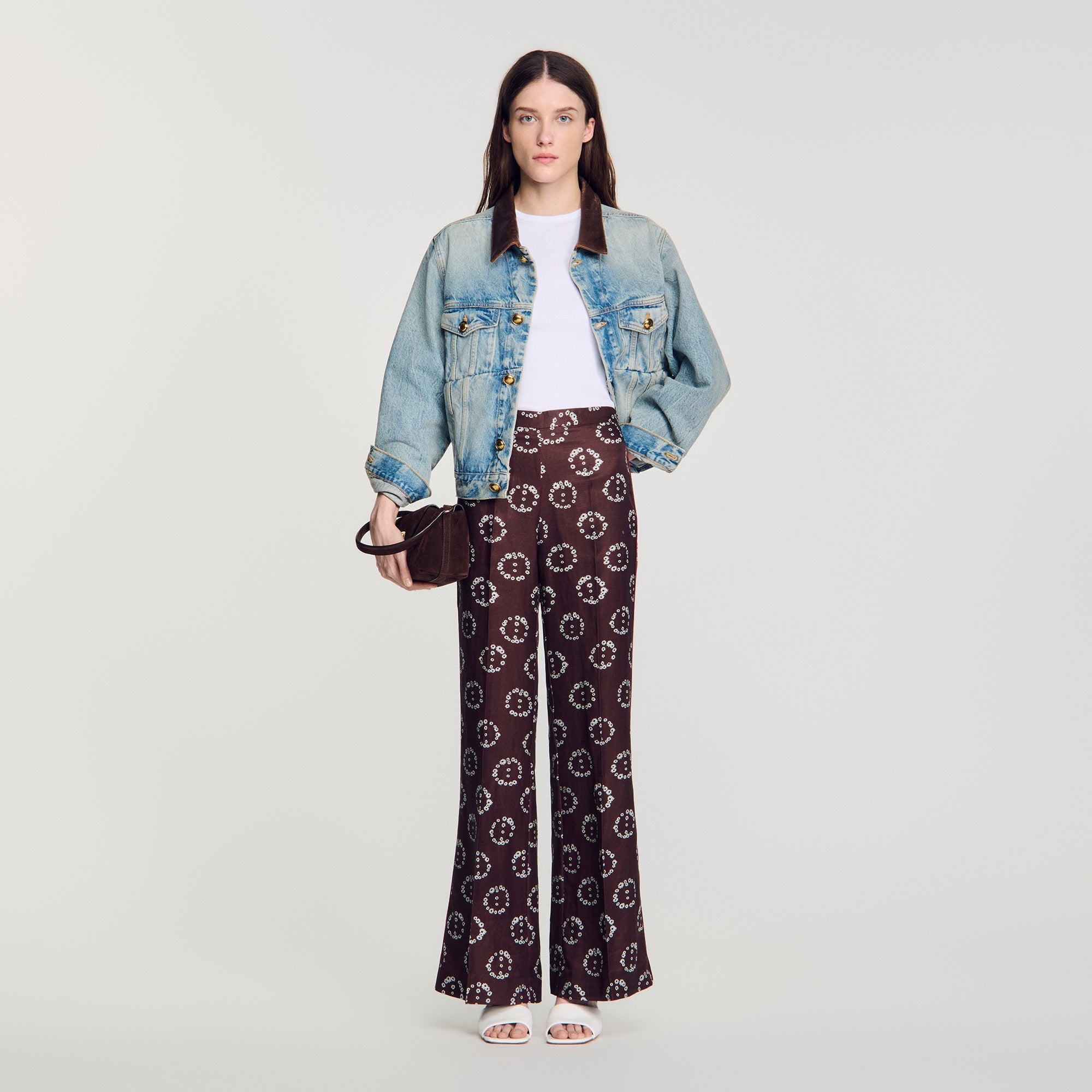 Saly Floral-print floaty trousers Brown