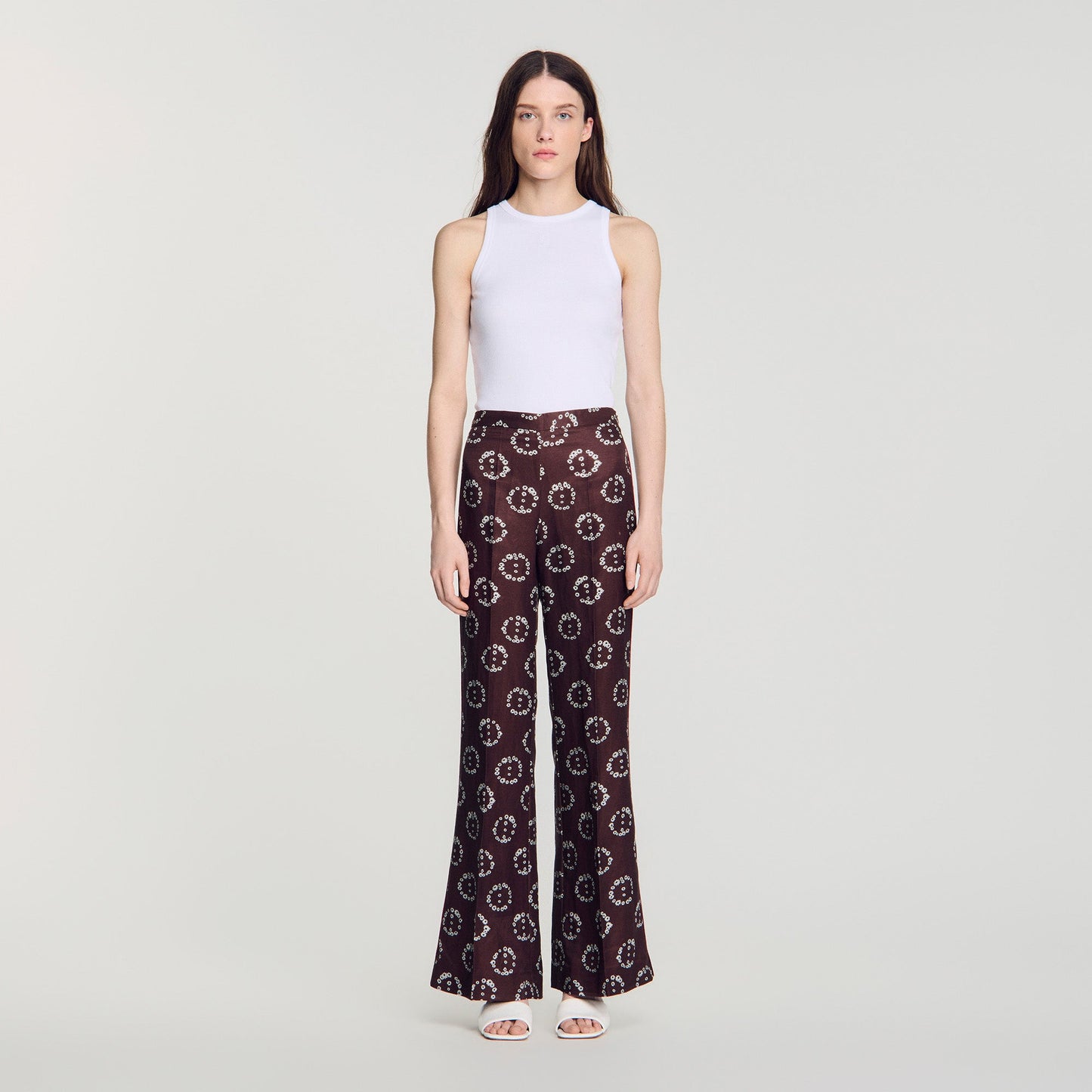 Saly Floral-print floaty trousers Brown