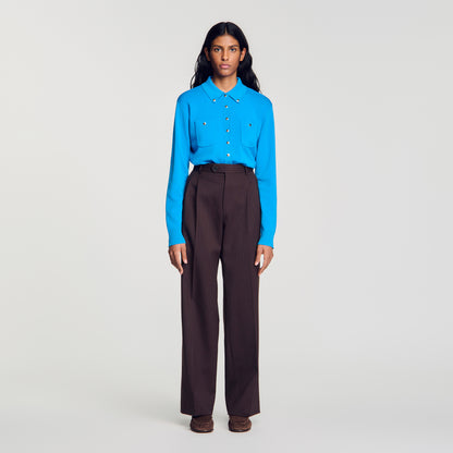 Paige Striped straight-leg trousers Marron / Bleu