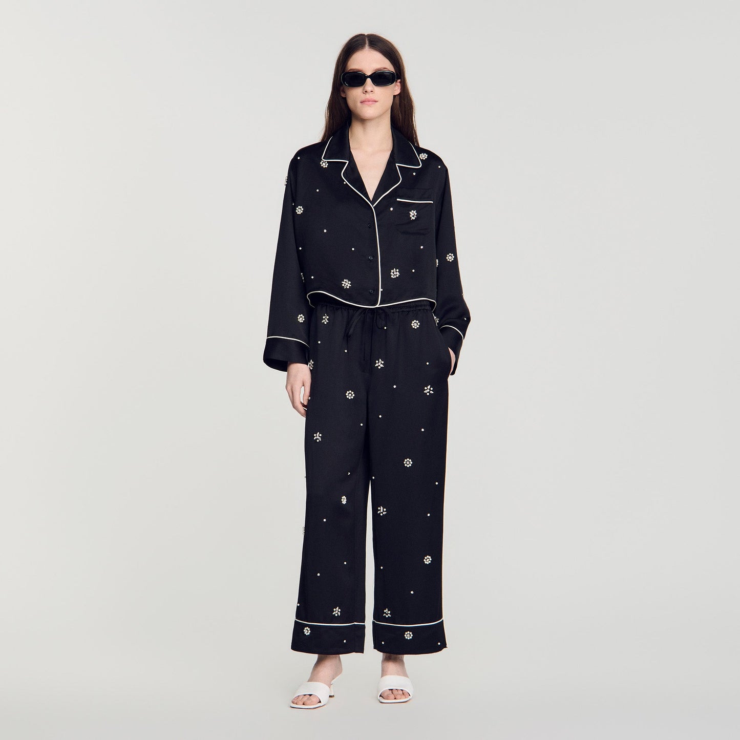 Rissea Rhinestone wide leg trouser Black