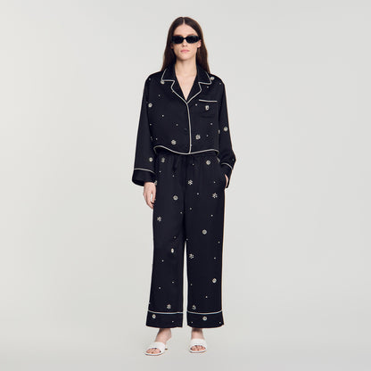 Rissea Rhinestone wide leg trouser Black