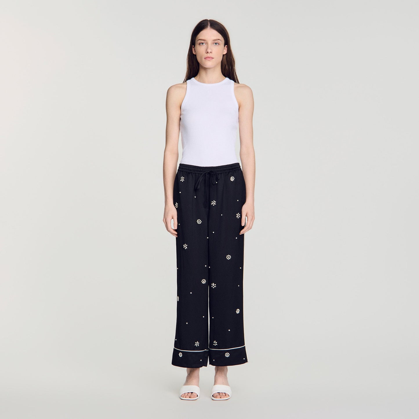 Rissea Rhinestone wide leg trouser Black