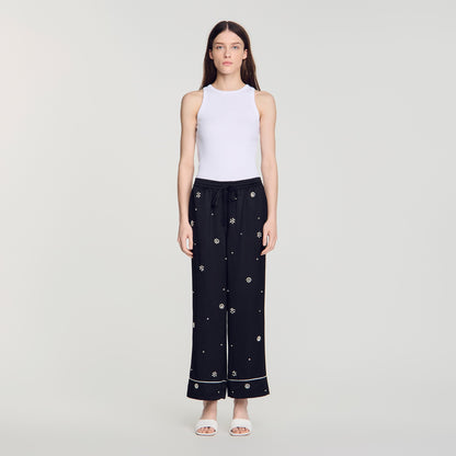 Rissea Rhinestone wide leg trouser Black