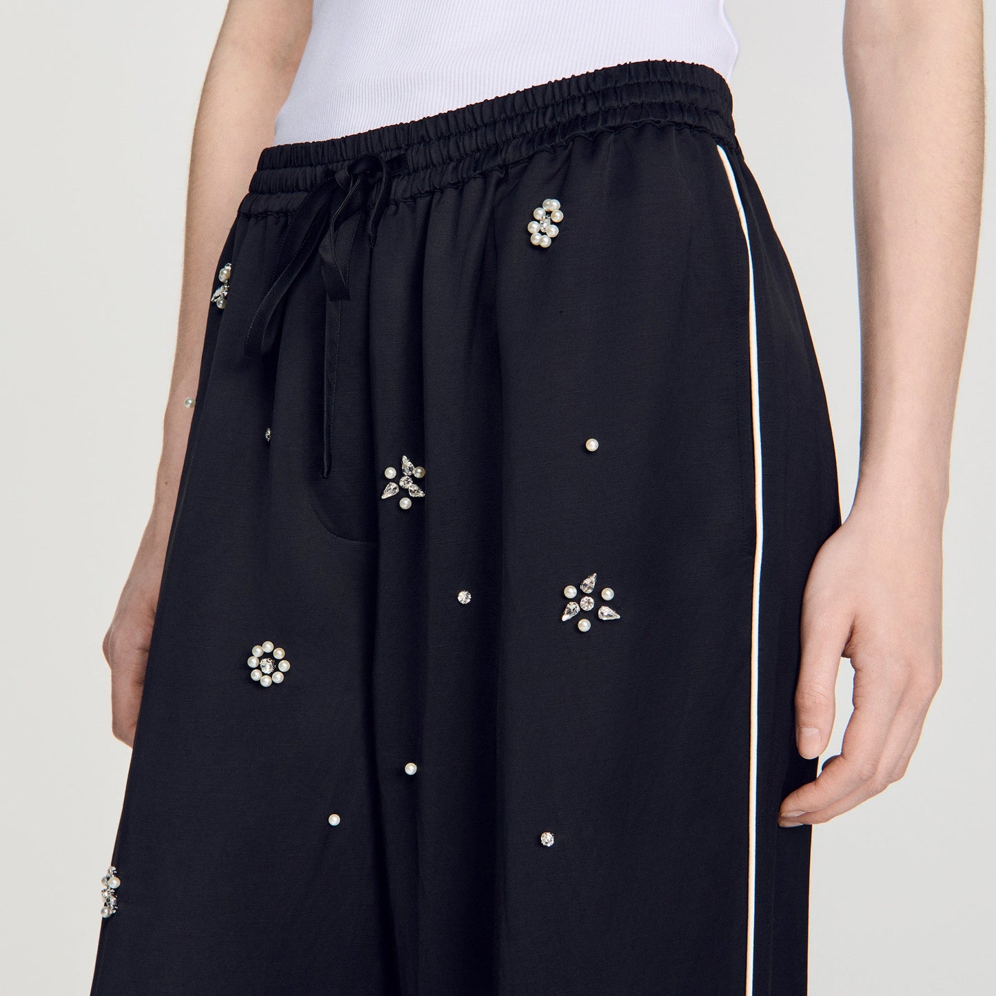 Rissea Rhinestone wide leg trouser Black