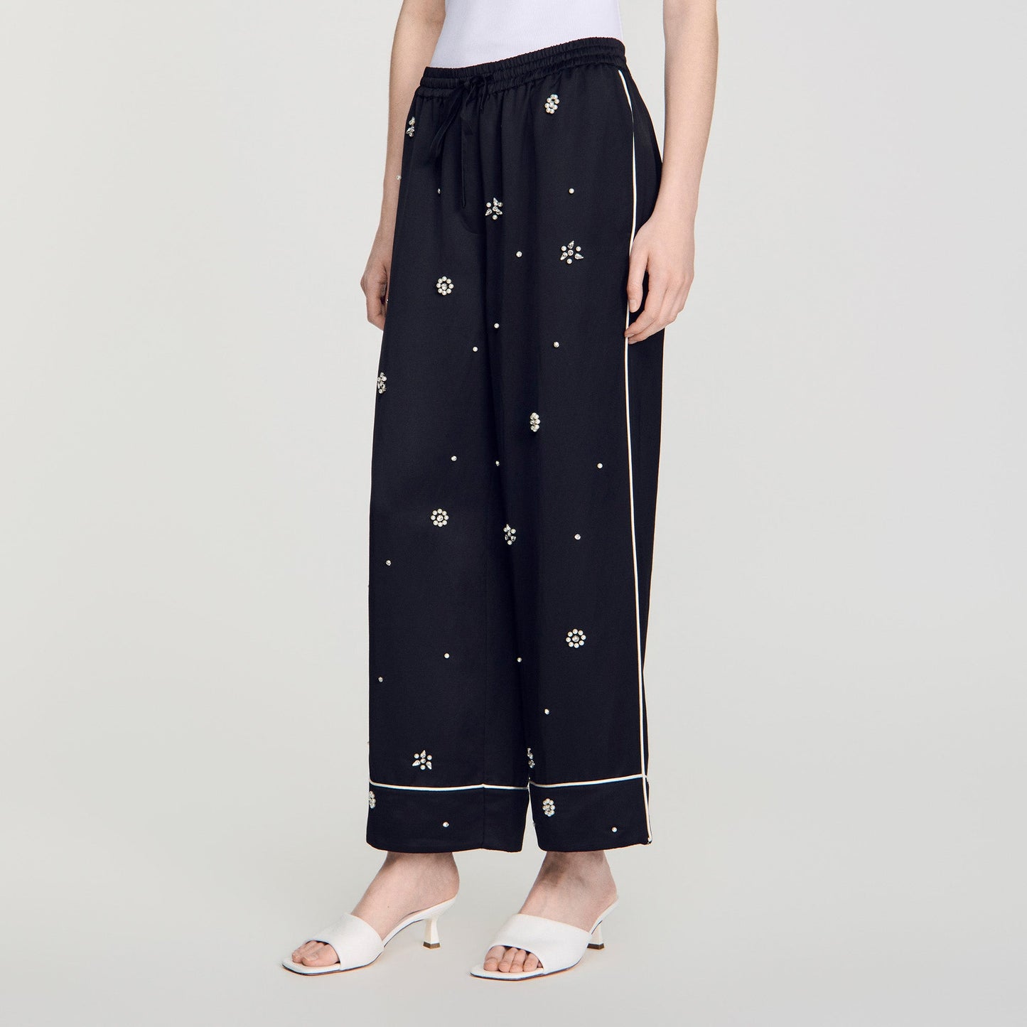 Rissea Rhinestone wide leg trouser Black