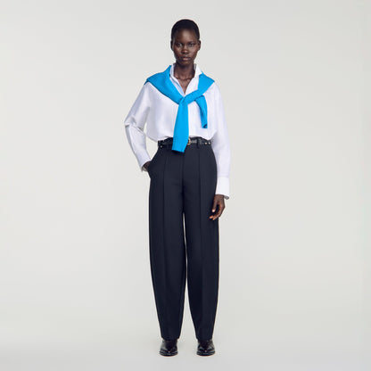 Emir Barrel-Leg Tweed Trousers Black