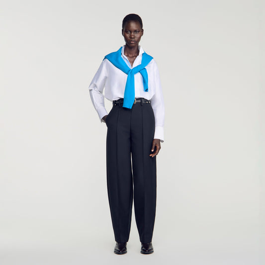 Emir Barrel-Leg Tweed Trousers Black
