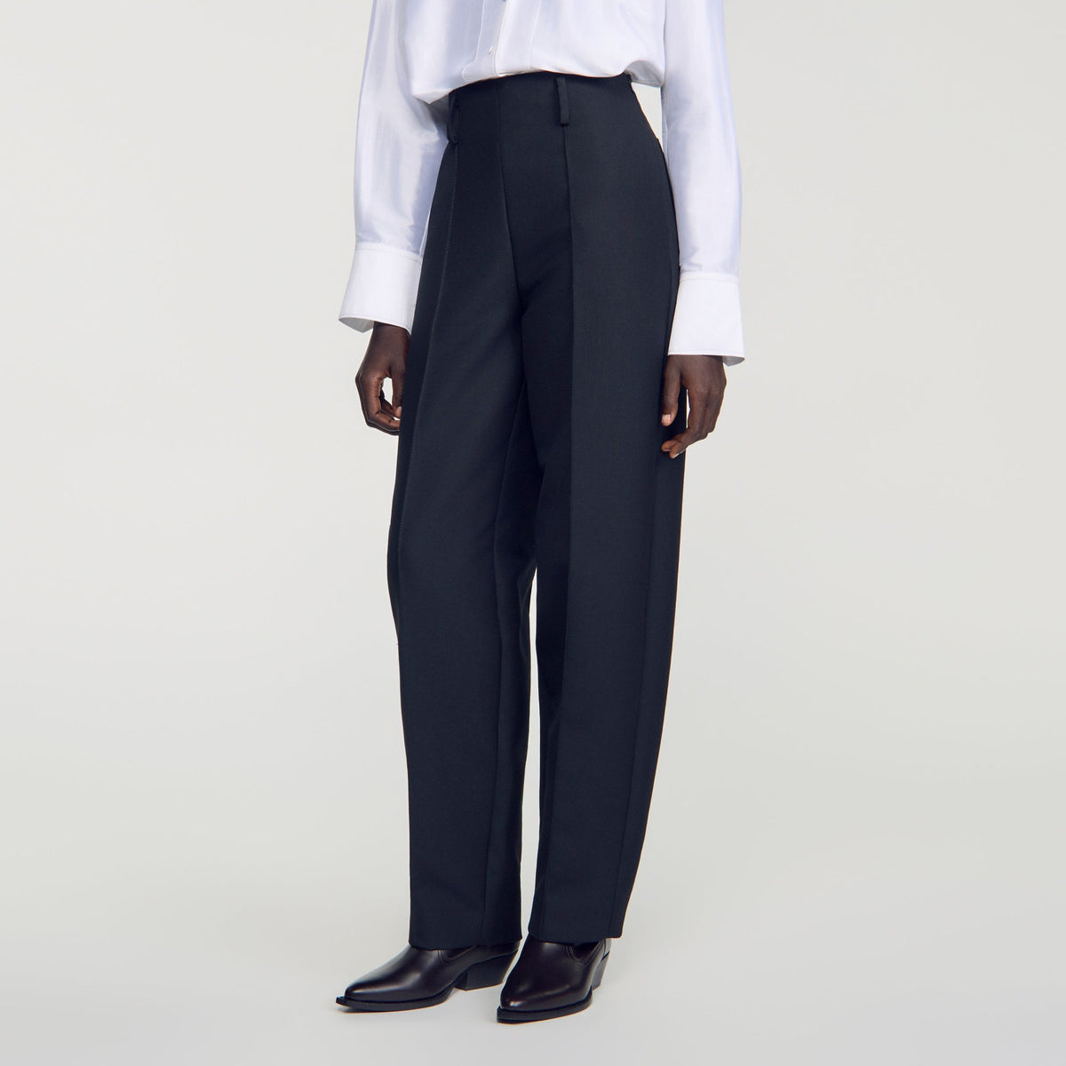 Emir Barrel-Leg Tweed Trousers Black