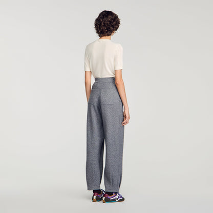 Estela Rhinestone Barrel-Leg Joggers Grey