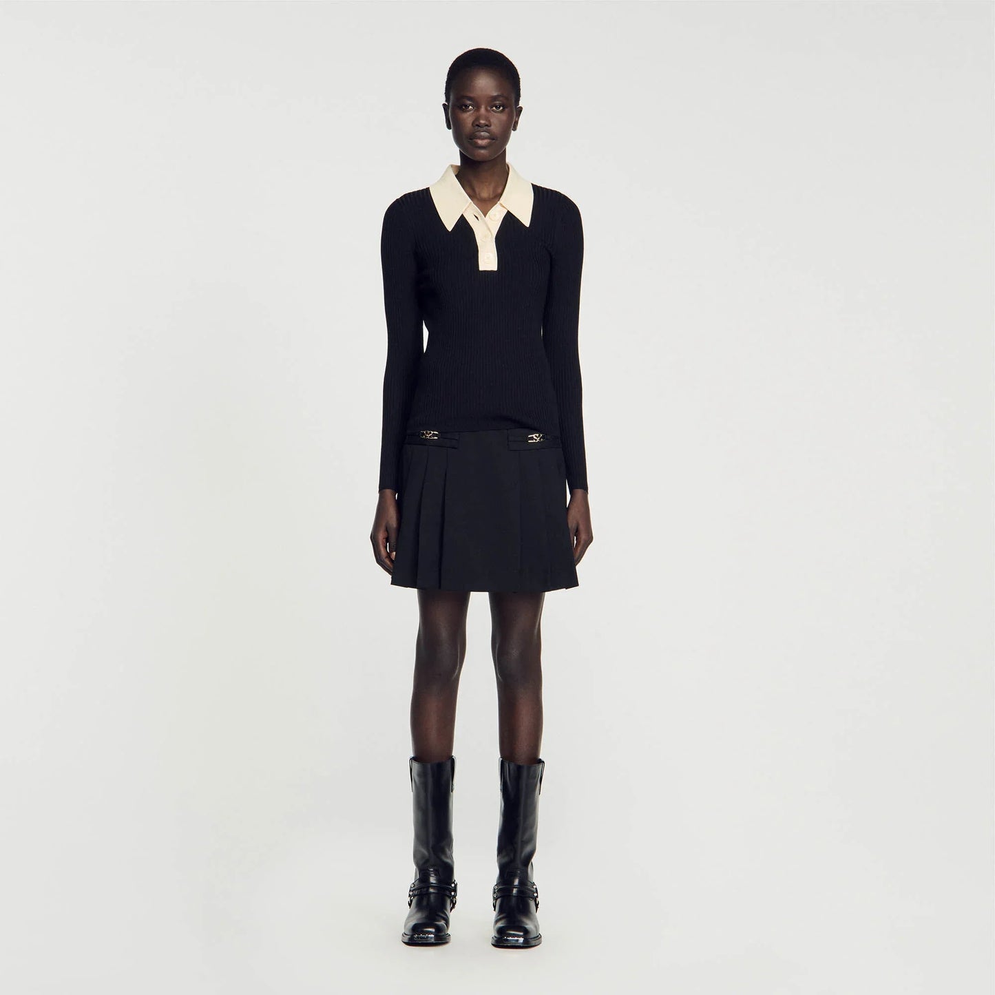 Knit Polo Shirt Jumper Black