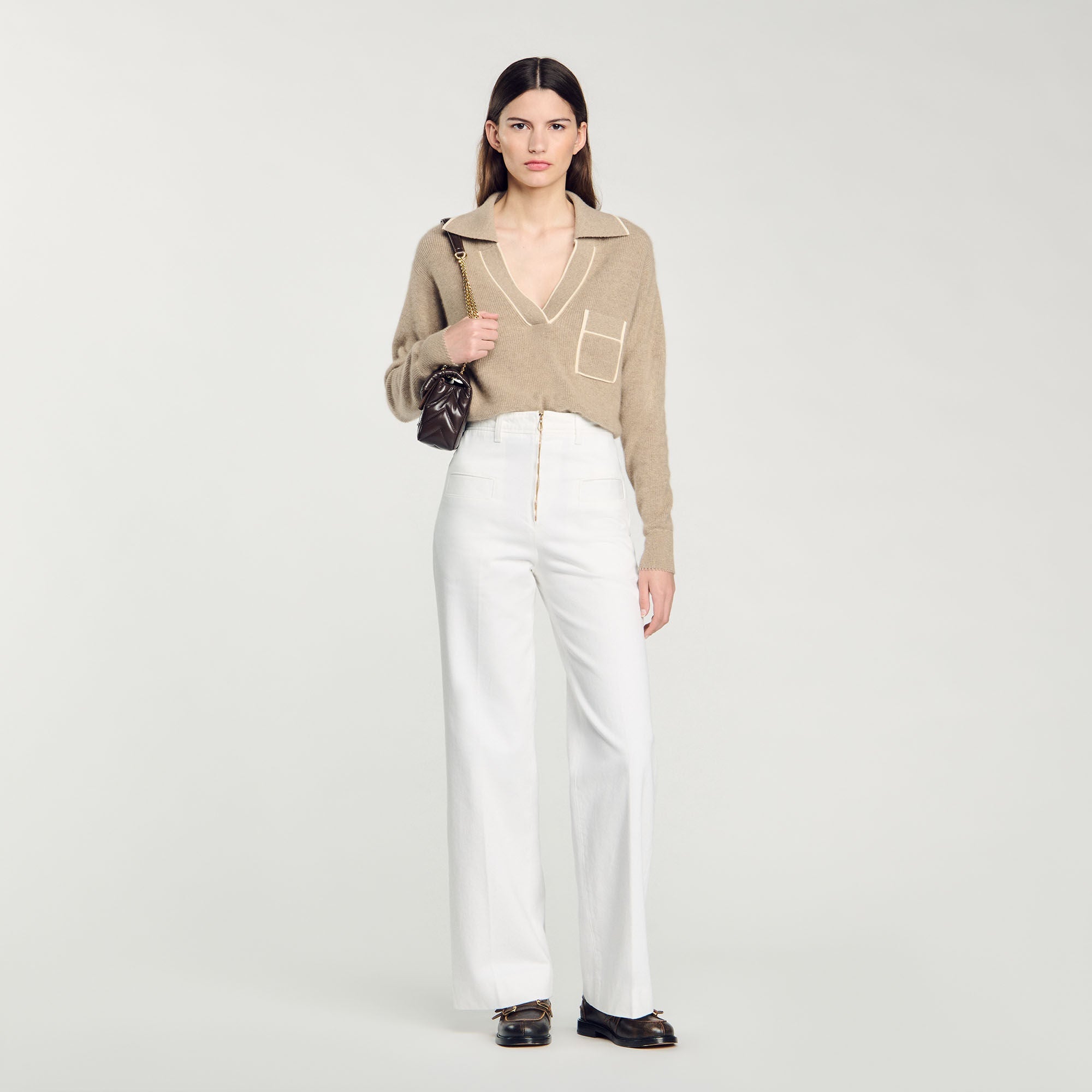 Open Polo-Collar Neck Jumper Beige
