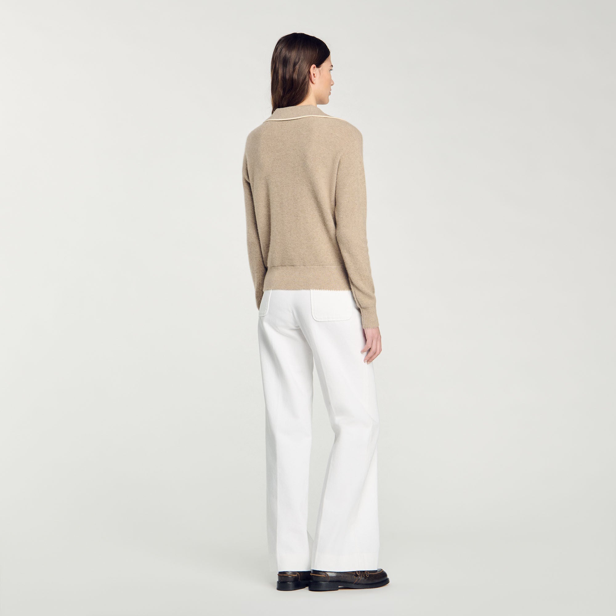 Open Polo-Collar Neck Jumper Beige