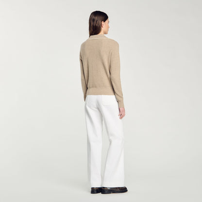 Open Polo-Collar Neck Jumper Beige