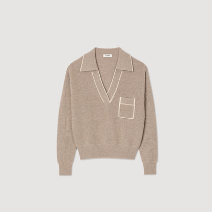 Open Polo-Collar Neck Jumper Beige