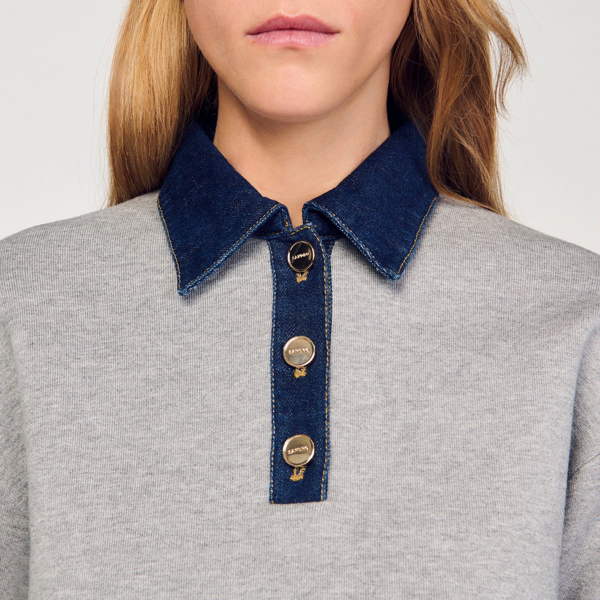 Damien Jumper With Denim Collar Grey
