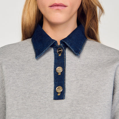 Damien Jumper With Denim Collar Grey
