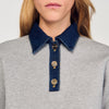 Damien Jumper With Denim Collar Grey