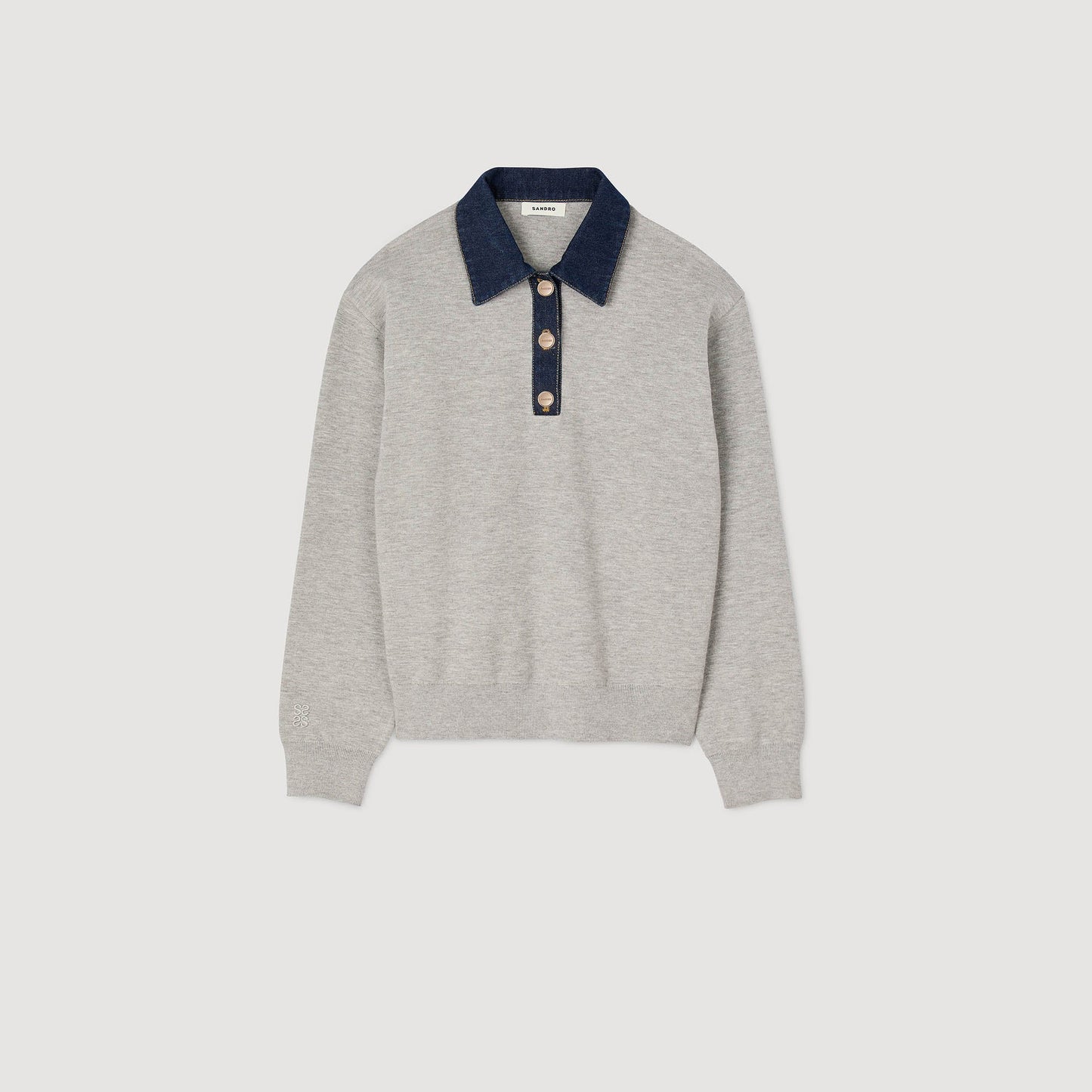 Damien Jumper With Denim Collar Grey