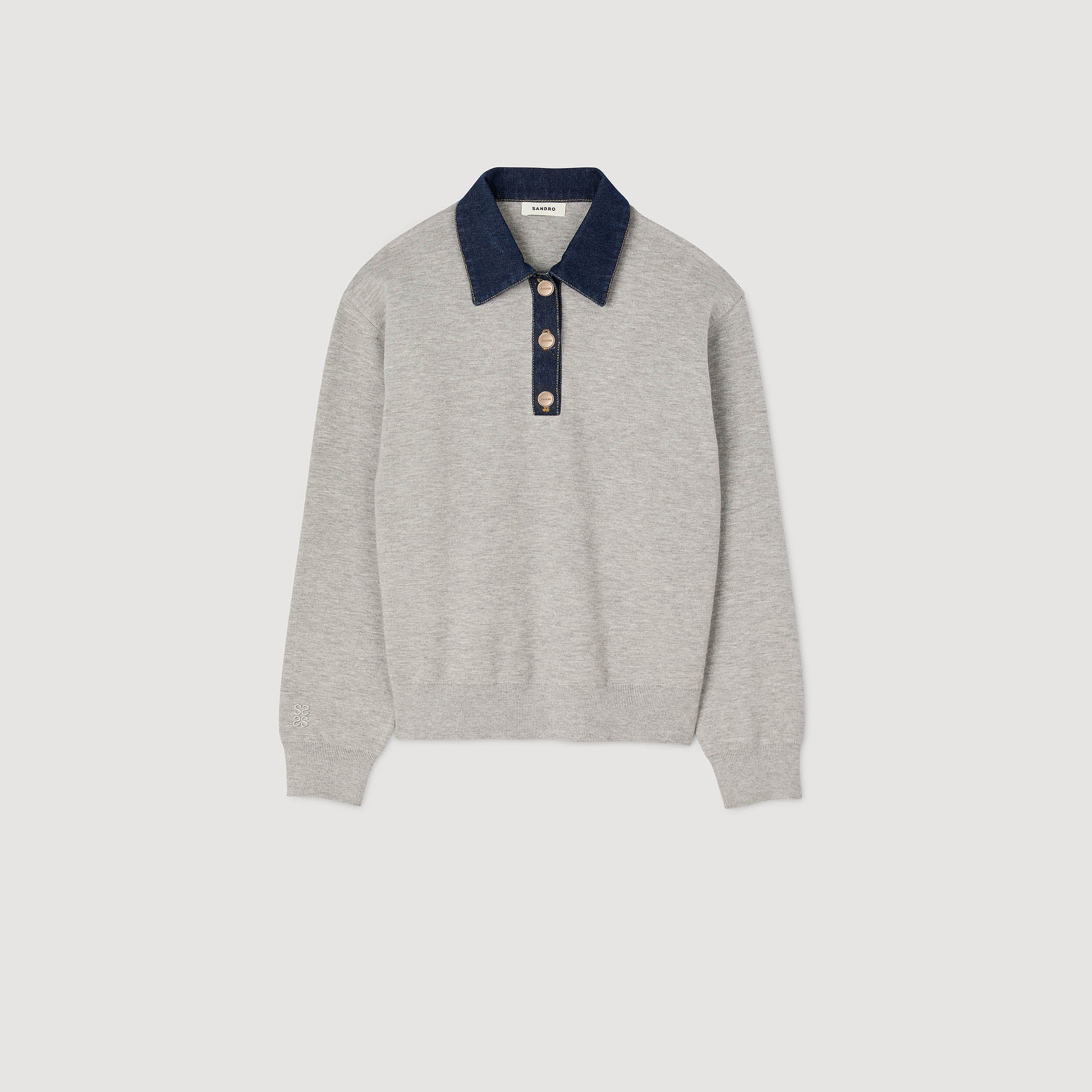 Damien Jumper With Denim Collar Grey