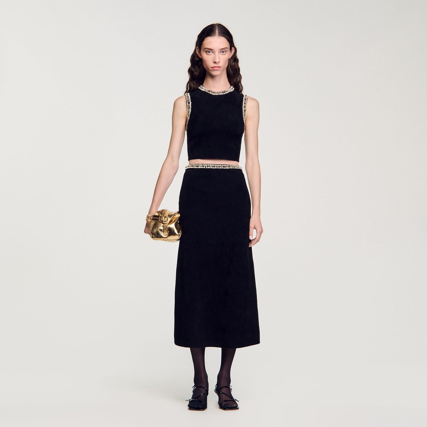 Jewellery-Neck Knit Top Black