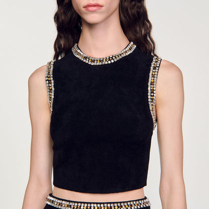 Jewellery-Neck Knit Top Black