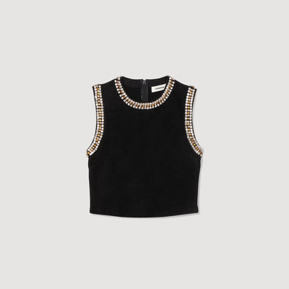 Jewellery-Neck Knit Top Black
