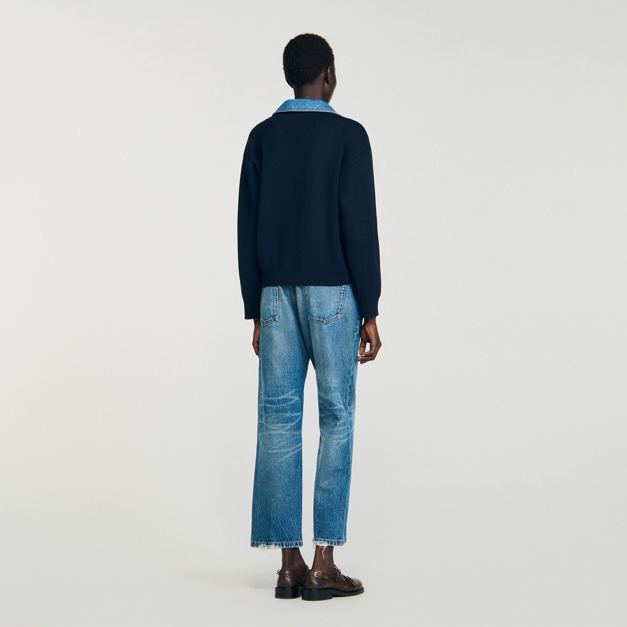 Madere Jumper With Denim Details Navy Blue