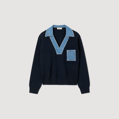 Madere Jumper With Denim Details Navy Blue