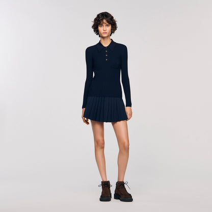 Morin Cable Knit Polo Jumper Navy Blue