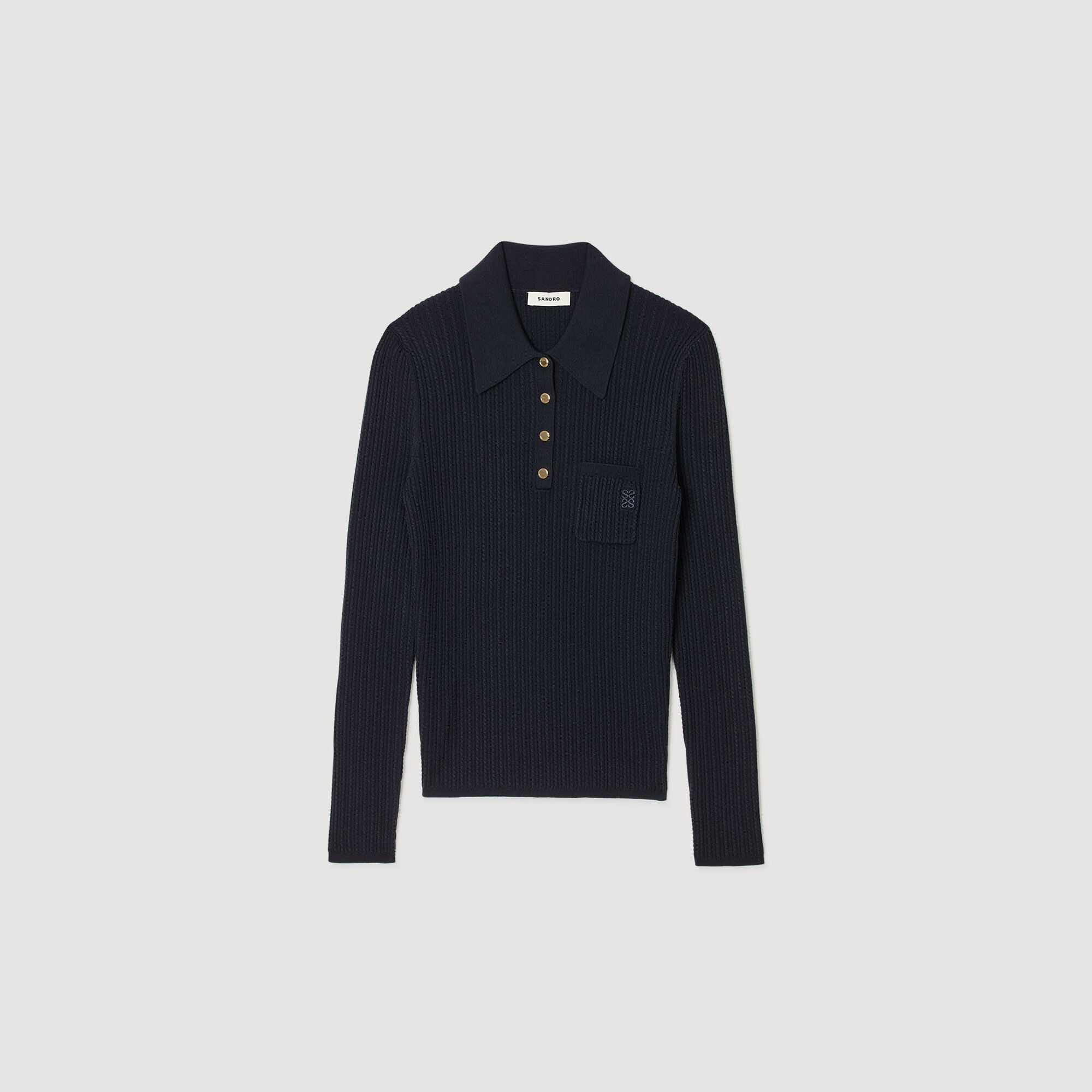 Morin Cable Knit Polo Jumper Navy Blue