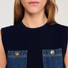 Isolde Knit And Denim Top Navy Blue