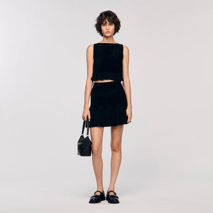 Oreon Ruffled Knit Crop Top Black