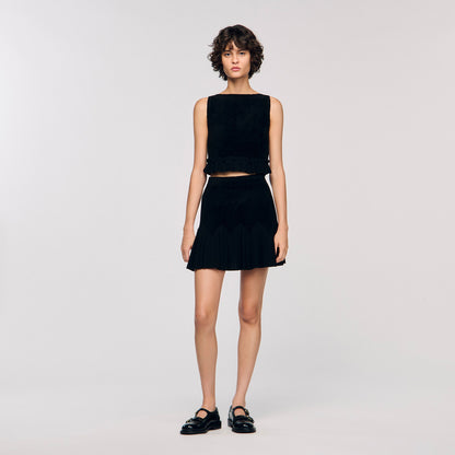 Oreon Ruffled Knit Crop Top Black