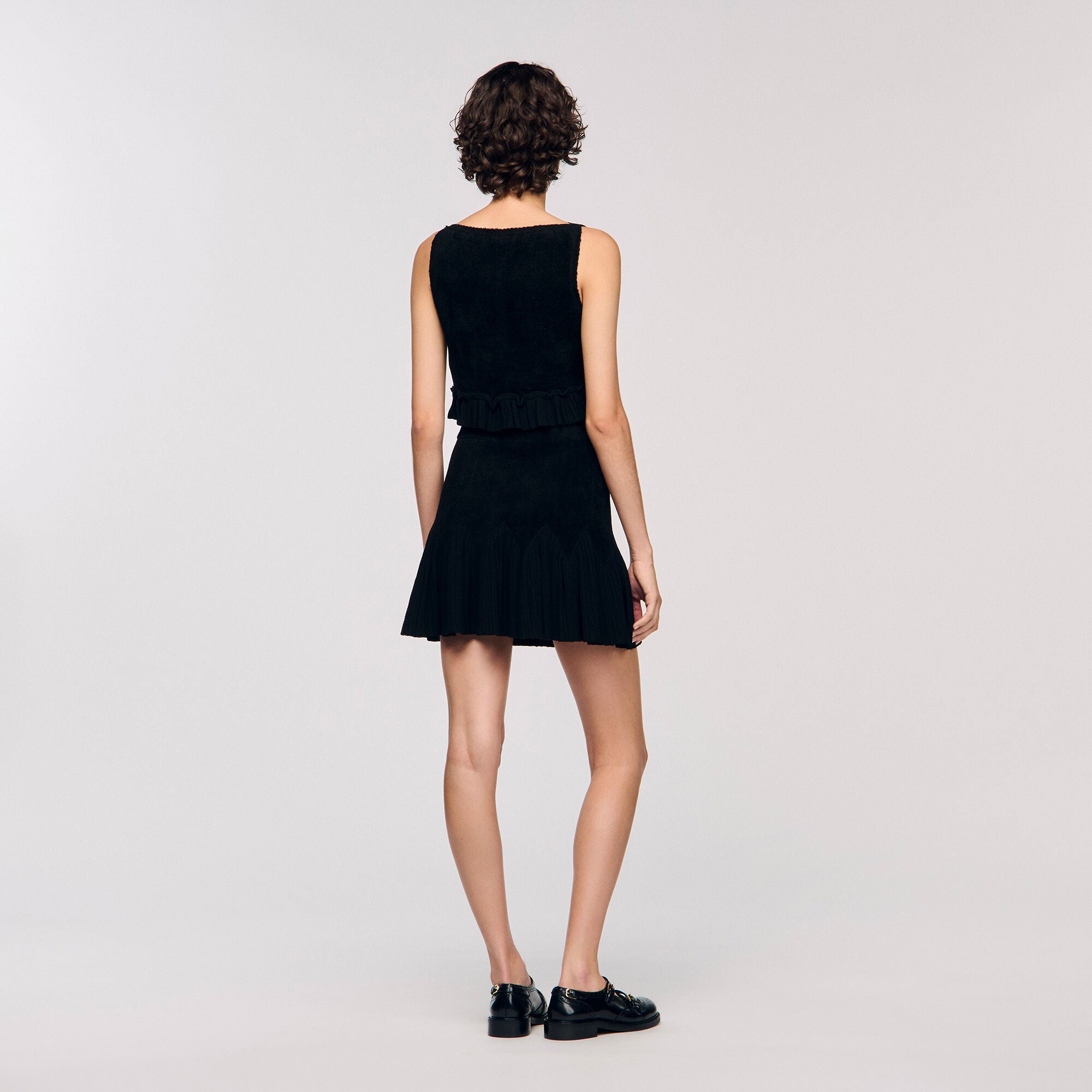 Oreon Ruffled Knit Crop Top Black