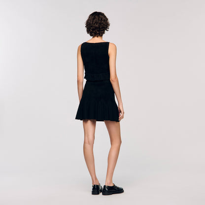 Oreon Ruffled Knit Crop Top Black